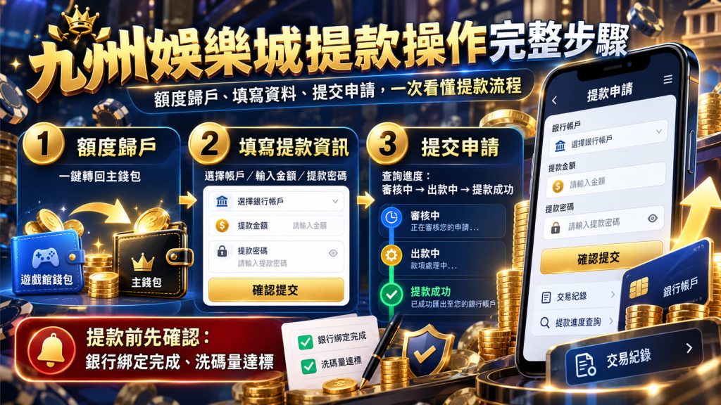 想掌握最快的提款流程與省去審核時間？立即查看九州娛樂城完整的出金教學。